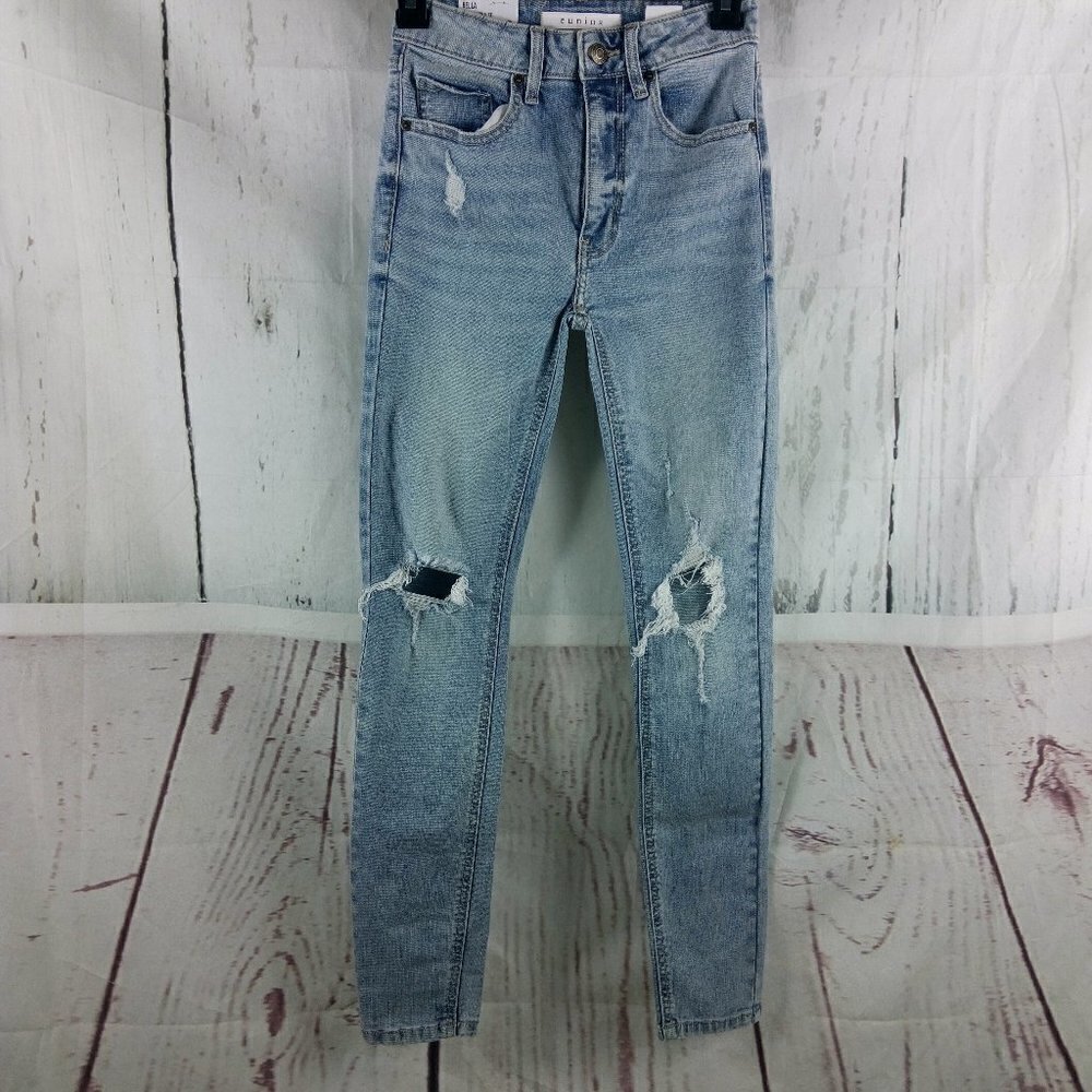NWT Eunia Bella Super High Rise Sz 0 Skinny Ankle Distressed Blue Jeans …